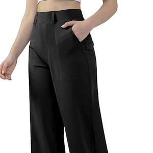 Pantalons de travail décontractés pour femmes, coupe large et droite, à enfiler, pantalons de bureau avec poches, vente en gros - Product Image 1