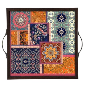Bandeja de Madera de Mango Hecha a Mano con Diseño de Mandala Ecológico y Borde Negro, de Fabricante Confiable - Product Image 1