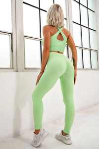 Ensemble de vêtements de yoga pour femmes personnalisé en 2 pièces, côtelé, respirant, extensible, tenue de sport pour la salle de sport, leggings de yoga sans couture à taille haute, soutien-gorge de sport - Product Image 6