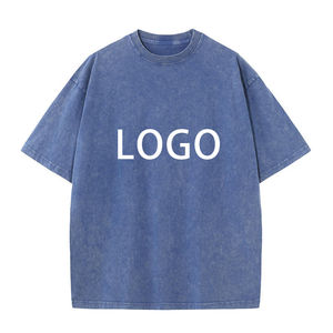 Venta al por mayor 100% algodón lavado con ácido camiseta de gran tamaño cómodo calle de moda diseño de Impresión logotipo personalizado camisetas para hombres - Product Image 1