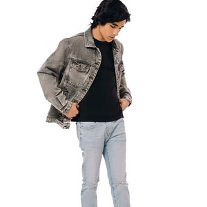 Venta al por mayor de fábrica hecha pintura Splash chaqueta de mezclilla personalizada hombres chaqueta de mezclilla duradera transpirable sostenible chaqueta de mezclilla para hombre - Product Image 6