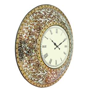 Horloge murale en mosaïque de fer avec cadran blanc, accents de pierre multicolores, horloge murale décorative ronde - Product Image 5