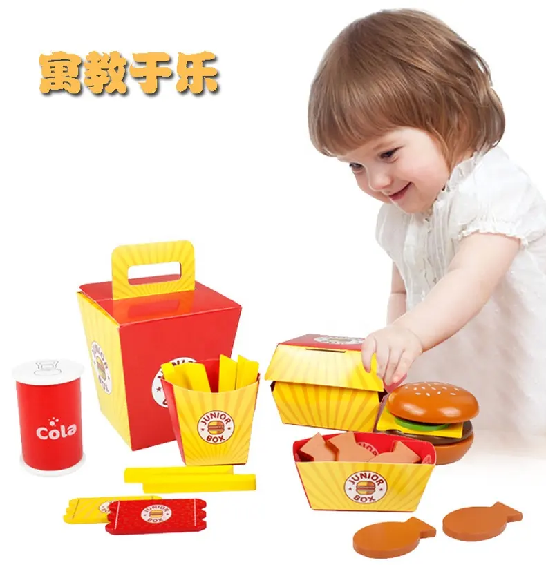 Милый деревянный гамбургер и картофель фри, комплект игрушек для ролевых игр