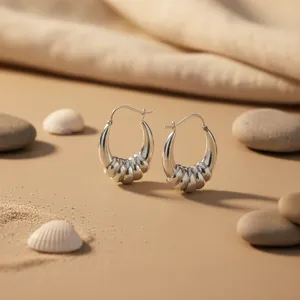 ต่างหูเงินแท้ 925 แบบห่วงลายริ้ว สำหรับผู้หญิง เครื่องประดับแฟชั่น - Product Image 1