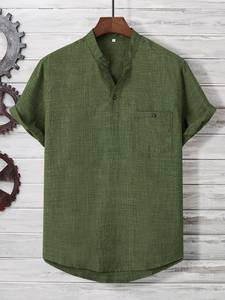 Mens Custom Logo Blank Breathable Cotton <b>Henley</b> Collar T-<b>Shirt</b> Wholesale Short Sleeve Solid Color Casual Base Tee BD Premium - Product Image 5