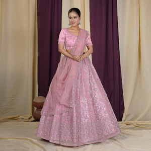 Lehenga Choli de Lujo con Bordado Intenso en Tela de Red y Dupatta a Juego para Bodas, Recepciones y Fiestas Nupciales - Product Image 4