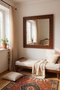 Miroir mural en bois sculpté très demandé pour la décoration de maison de luxe, la mise en beauté de la chambre à coucher et l'utilisation de toilettage, disponible pour l'exportation - Product Image 4