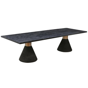 Table de salle à manger rectangulaire moderne Gemini avec base sur pieds, plateau en bois d'acacia à grain prononcé et finition corde texturée, finition noire, pour la maison et la cuisine - Product Image 1