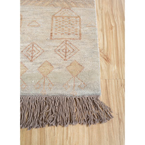 Alfombra Manchaha de Lana y Seda Anudada a Mano, Color Marfil, con Patrón Geométrico, para Sala de Estar, Pasillo, Habitación Juvenil, Modelo Rectangular Tipo Rompecabezas-Lub-40 - Product Image 4