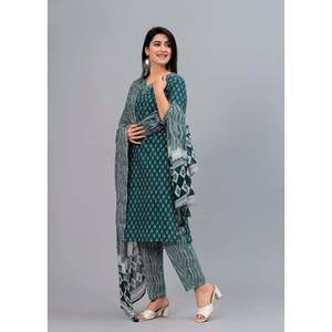 ชุด kurta ของผู้หญิงพิมพ์ลายดอกไม้สีเขียวโอปอลพร้อมกางเกง & dupatta - Product Image 4