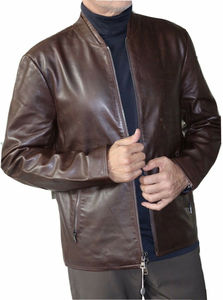 Chaquetas de cuero genuino para hombre y mujer, venta al por mayor, moda de invierno, piel de vaca marrón con cuello levantado, chaqueta acolchada con patrón de letras - Product Image 4