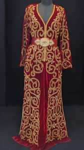 AWAIS HOUSE Moroccan Velvet Kaftan Abaya Women Hand Beaded Solid Plus Size Lightweight Floor Length Long Sleeve High Neck <b>Flared</b> - Product Image 2