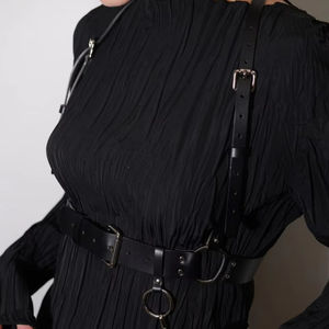 Harnais en cuir noir de grande taille avec chaîne Ceinture corporelle faite à la main LWH-0043 corporelle - Product Image 1