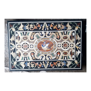 Diseño Único y Tonos en Forma Rectangular, Tablero de Mesa con Incrustaciones de Mármol Negro Pulido Pietra Dura para Decoración del Hogar - Product Image 1