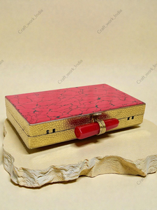 Red Stone Gemstone Panelled <b>Clutch</b> with Crackle Vein Texture Gold Frame Handcrafted Statement Accessory Bag gift her - Product Image 3