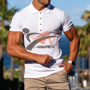Camisa de golf ajustada de alta calidad para hombre personalizada algodón mercerizado manga corta botón decoración liso diseño de polo deporte Fitness - Product Image 4