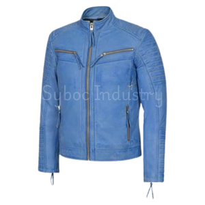 แจ็กเก็ตไบค์เกอร์หนังสีดำสำหรับผู้ชายใหม่สไตล์คาเฟ่นักแข่งเสื้อแจ็กเก็ตมอเตอร์ไซค์หนังแกะแท้แจ็คเก็ตบุไหล่สำหรับเด็กผู้ชาย - Product Image 4