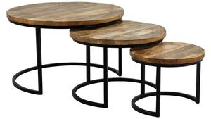 Elegante Juego de 2 mesas anidadas de hierro y madera de mango natural para sala de estar, cama de café, muebles para el hogar de diseño Industrial moderno lateral - Product Image 2