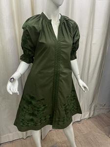 Robe longue décontractée pour femmes avec broderie florale col rond manches longues ceintures blanches à lacets tissées et lavables - Product Image 2