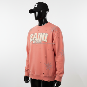 Sweat-shirt pour homme en tissu polaire, couleur pêche, style délavé, design avec strass, broderie de logo personnalisé, sweat-shirts basiques - Product Image 4