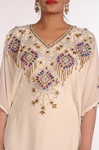 Georgette Cream Embroidered Islamic <b>Kaftans</b> - Product Image 2