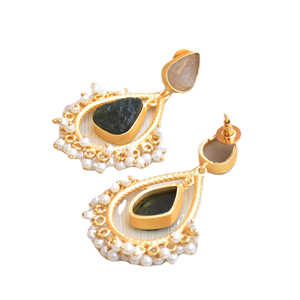 Boucles d'oreilles en laiton de qualité supérieure plaquées or, bijoux en pierres précieuses authentiques, finition polie, plaqué or sans nickel, durable, qualité supérieure B2B - Product Image 3