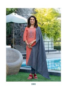 Ensemble Kurti et Dupatta pour femme, multicolore, en tissu slub fantaisie brodé, style chandelier, prêt-à-porter, vêtements indiens et pakistanais - Product Image 6