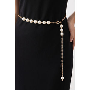 Ceinture chaîne tendance 130 maillons avec accessoires en perles, ceinture en métal en alliage pour la décoration - Product Image 1