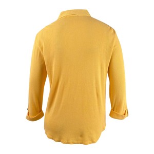 Top Popover da Donna Tommy Hilfiger in Maglia Waffle Vintage Casual Giallo Brillante Taglia Sottile Traspirante con Bottoni - Product Image 2