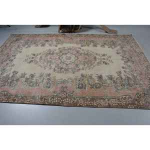 Alfombra Turca Vintage Grande de 5.8x9.1 pies, Alfombra de Lana Marrón con Puntos - Product Image 3