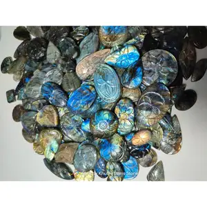AAA + Quality Natural Fire Labradorite Craving Loose Gemstone Cabochon Lot For Making Healing Jewelry Pendant Jewelry and Rings