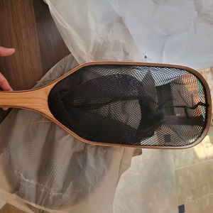 Pêche à la mouche épuisette manche en bois cadre attraper et libérer filet Portable léger en caoutchouc filet de pêche filet à truite - Product Image 1