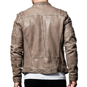 แจ็กเก็ตหนังแท้สำหรับผู้ชาย, แจ็กเก็ตหนังแท้ย้อมสีล้วนสไตล์สตรีทสำหรับฤดูใบไม้ร่วงและฤดูหนาว - Product Image 3