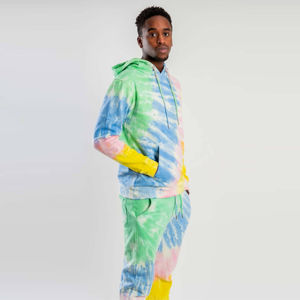 Ensemble sweat-shirt et pantalon de survêtement en molleton pour homme, motif tie-dye pastel, deux pièces, coupe ajustée, décontracté, athlétique, pour l'entraînement - Product Image 4