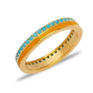 Orange Enamel Design <b>Turquoise</b> Stone Band <b>Ring</b> Turkish Handmade Wholesale 925 Sterling Silver Jewelry - Product Image 3