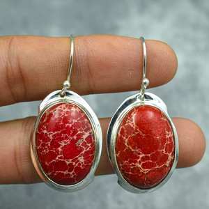 Boucles d'oreilles en sédiments de la mer Rouge, argent sterling 925, bijoux faits à la main, boucles d'oreilles en pierres précieuses, cadeau pour elle - Product Image 1