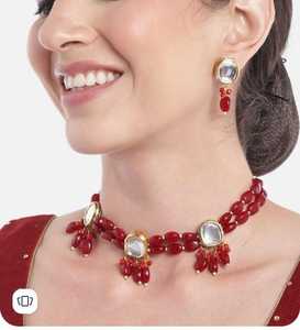 ชุดต่างหูสร้อยคอชุบทอง Kundan เครื่องประดับด้านหลัง Meenakari ลูกปัดสังเคราะห์สำหรับงานแต่งงานงานเลี้ยงเจ้าสาวของขวัญ - Product Image 1
