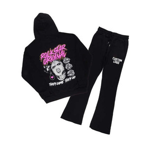 ผู้ชายวอร์มกางเกงวอร์มบานและชุดมีฮู้ดชุดวอร์ม unisex พัฟพิมพ์ Rhinestone ซิปขึ้นฮู้ดกางเกงวอร์มบานชุด - Product Image 6