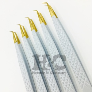 Pinzas de volumen de Punta dorada para extensiones de pestañas Oferta de logotipo personalizado Pinzas de pestañas de visón en material de acero inoxidable - Product Image 4