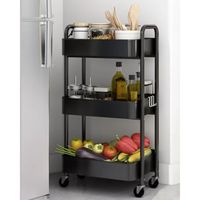Eenvoudige 3-Tier Rollende Kar Met Pp Wielen-Metalen Opslag Organizer Voor Keuken, Kantoor, Salon-Zwart