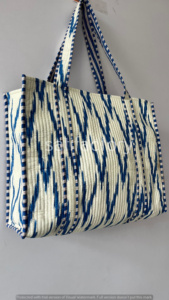 Handmade Cotton Ekat Block Print Reversible Quilted <b>Tote</b> <b>Bag</b> <b>Large</b> <b>Zipper</b> Closure Versatile Daily Use for Beach Travel - Product Image 3
