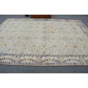 Alfombra Turca Vintage Extra Grande de 8.1x11.6 pies, Diseño de Patchwork Ecológico con Base de Látex, Azul Marrón Abstracto - Product Image 3