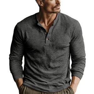 <b>Men's</b> Henry Collar Casual T-Shirt Long-Sleeve Solid Color Slim-Fit <b>Stretchy</b> Half-Button Placket for Everyday Wear - Product Image 3