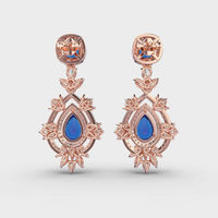 Pendientes de tuerca vintage estilo clásico indio para ocasiones especiales, con zafiro azul y moissanita de corte pera y cojín, en plata de ley.