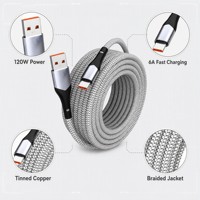 Câble de charge rapide USB-A vers Type-C XXD OEM 120W 6A, tressé, en cuivre étamé, plusieurs longueurs, logo personnalisé