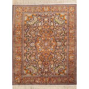 Tapis en soie noué à la main Gulmarg grande surface, motif floral rouge et orange pour la décoration du salon - Pae-4763 Taille 9x12 - Product Image 1