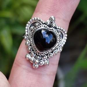 925 Sterling <b>Silver</b> Handmade Women's <b>Statement</b> <b>Ring</b> Black Onyx Gemstone with Heart Set in <b>Silver</b> Black Onyx <b>Silver</b> <b>Ring</b> - Product Image 6