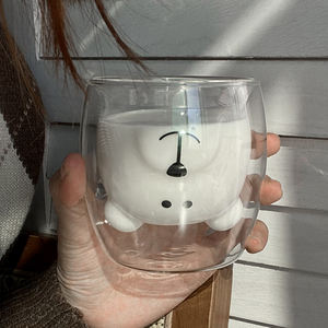 Taza de cristal de oso invertido de dibujos animados, taza de café expreso transparente marrón, tazas de café con leche de té de doble pared con pajita - Product Image 6