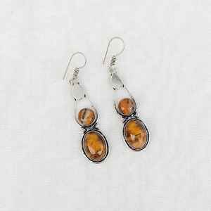 Tigers Eye Multi-Stone <b>Earrings</b> 925 Silver Plated Handmade Gemstone Dangle <b>Earrings</b> Boho Jewelry Gift for Her <b>Holiday</b> - Product Image 4