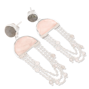 Plata de Ley 925, labradorita, Cuarzo Rosa, piedras preciosas, bohemio, cristiano, grado AAA, Pendientes colgantes hechos a mano, joyería para mujer - Product Image 2